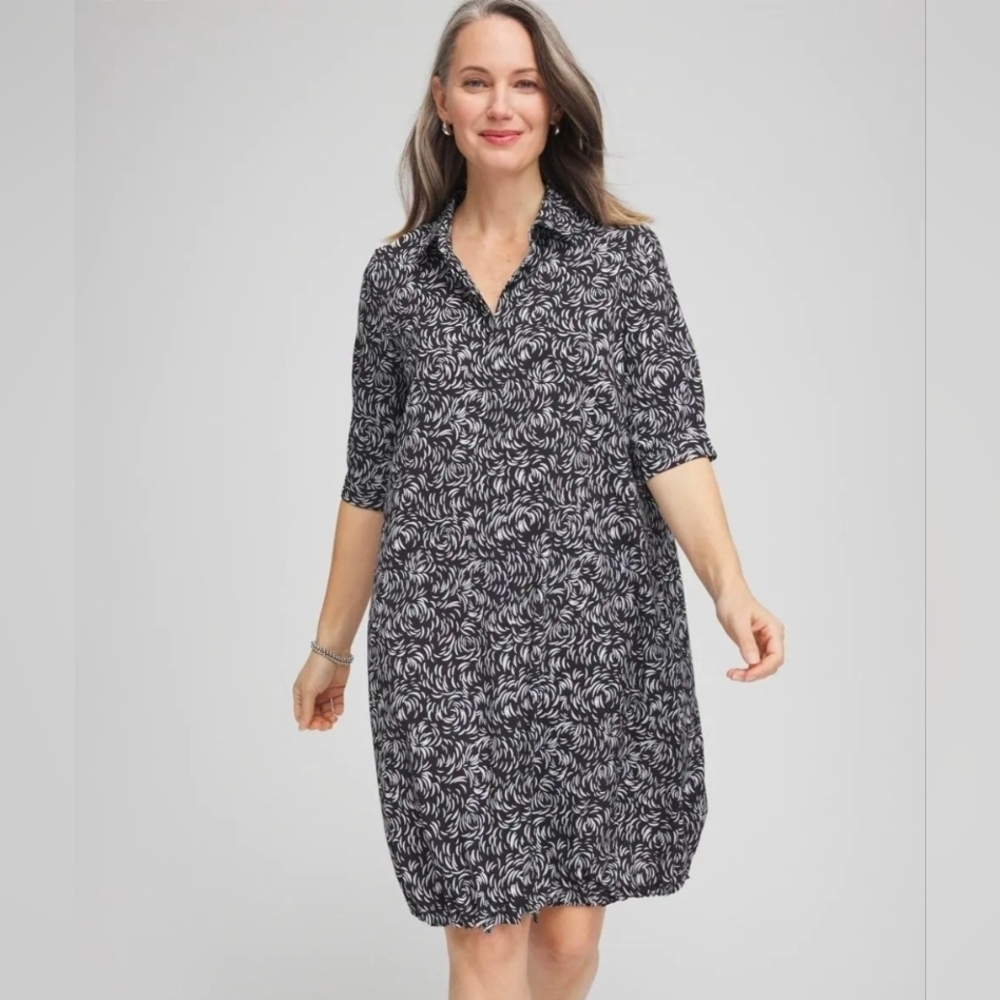 Chico's Zenergy Neema Dress Black and White Pattern Size L (6009)